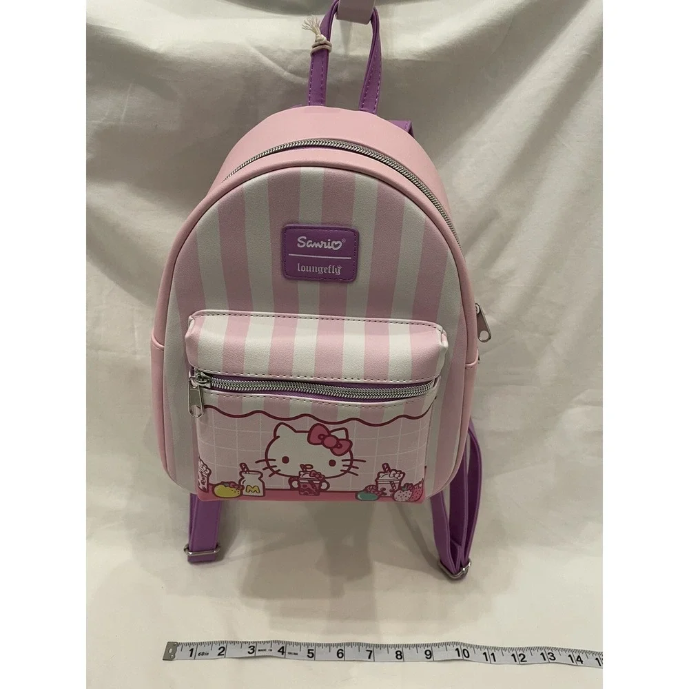 Sanrio Loungefly Cute Hello Kitty Pink Stripe Backpack Boba NWT Summer Bag Purse